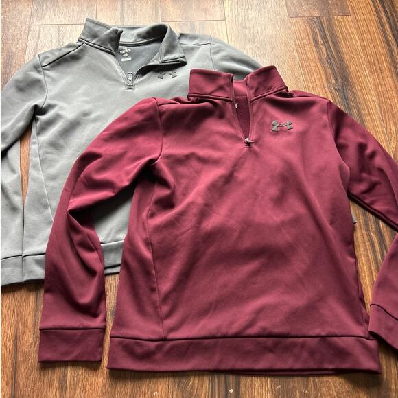 Under Armour Other - Under Armour 1/4 Zip Sweatshirt Youth Lg Gray Burgundy Loose Fit Fleece Lot of 2
